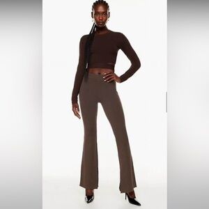 Aritzia Babaton paramount pants high-rise flared leg knit stretch side slit xs